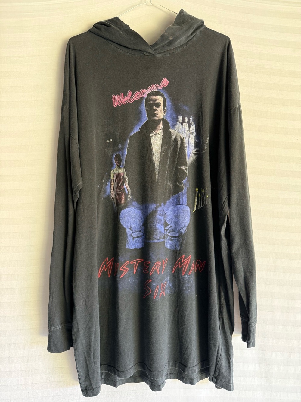 MM6 Maison Margiela “Mystery Man Six” Graphic Hooded Long Sleeve Shirt, Medium